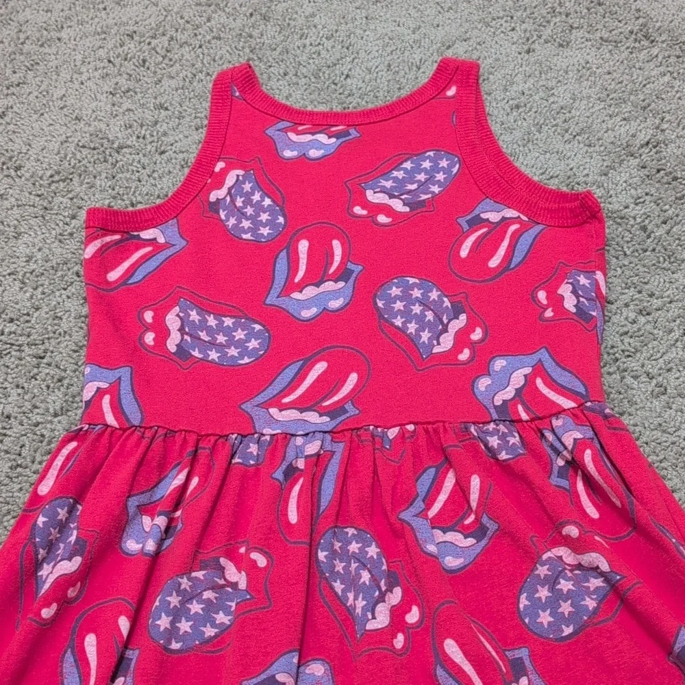 Girls Rolling Stones Dress Red Blue Tongue Sleeveless Size Large 10/12 - Picture 6 of 7